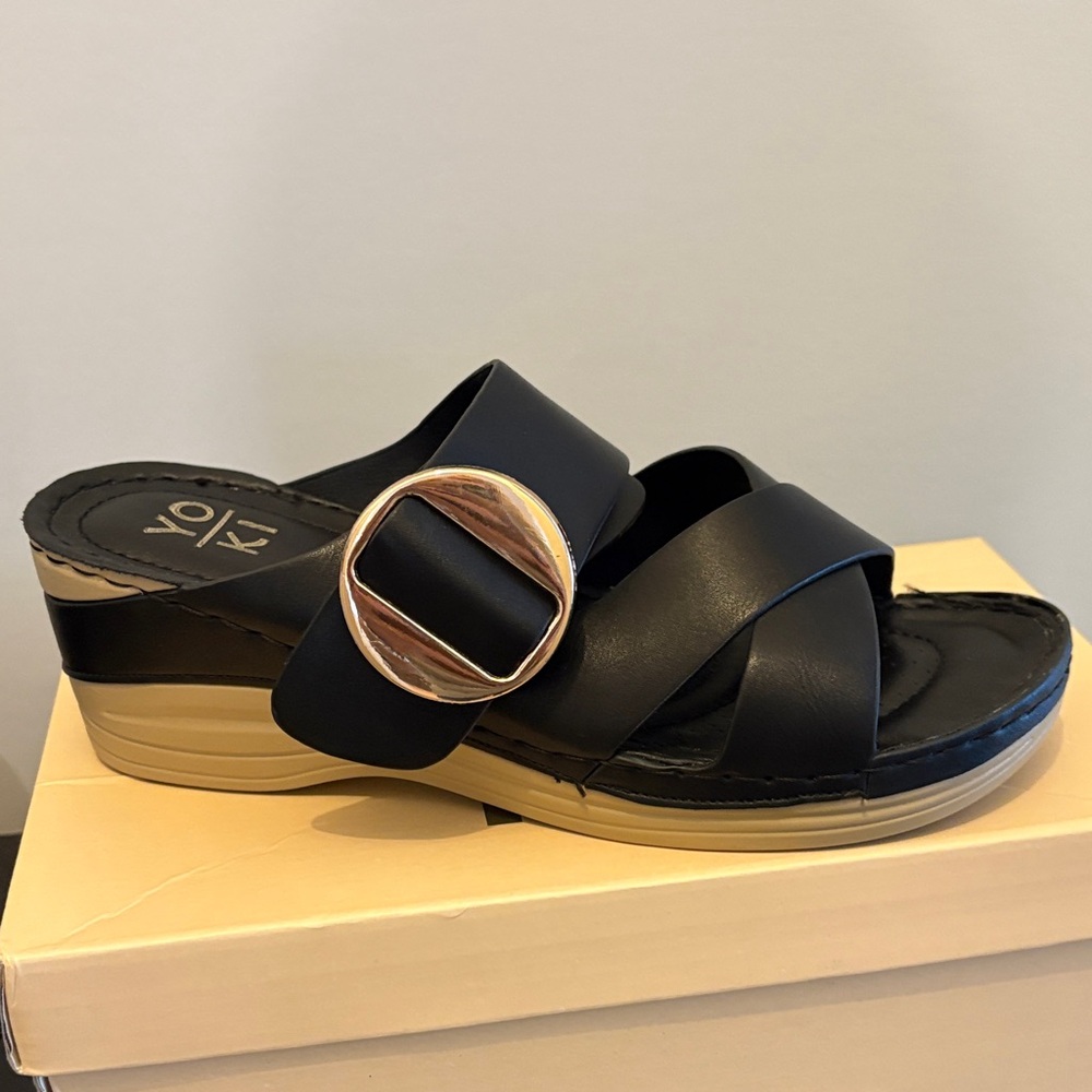 Yoki Black and Tan Women's Sandals